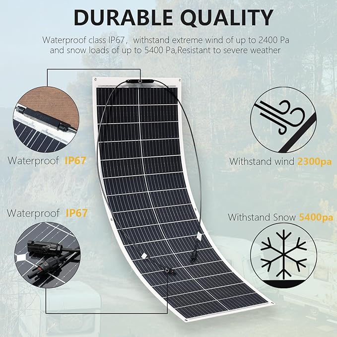 Flexible Solar Panel 100W 12V Monocrystalline Solar Cell Fiberglass Lightweight Bendable Charge for