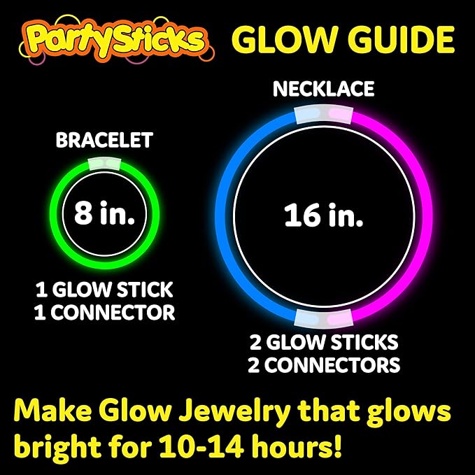 PartySticks Ultra Bright Glow Sticks Bulk Party Supplies 100 Pack - 8" Glow in the Dark Light Up