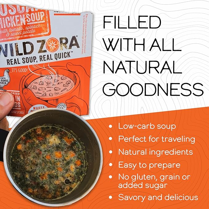 Wild Zora Instant Keto-Friendly Soups Tuscan Chicken 8-pack Broth Made with Free-Range Chicken, and