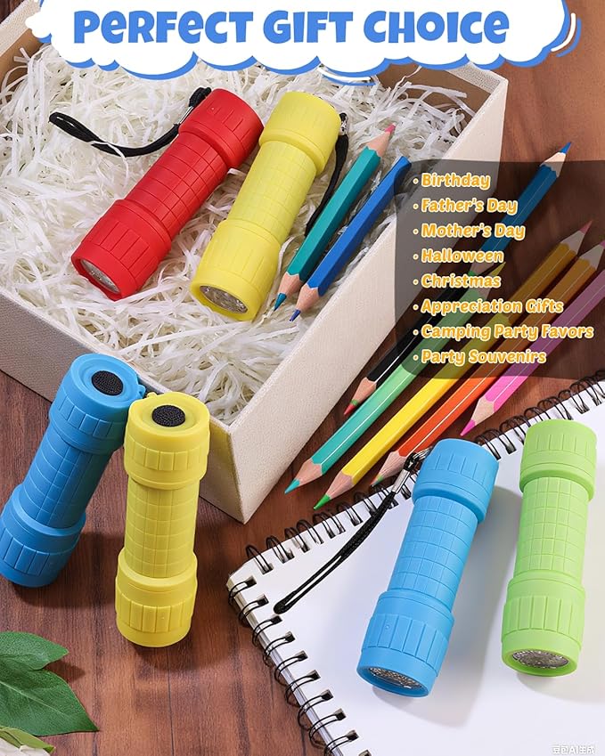 EverBrite 16-Pack Mini LED Flashlight Set - Assorted 4 Colors, 48 AAA Batteries Included, for