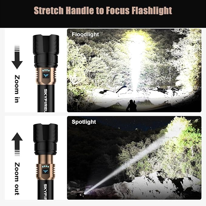SKYFIRE LED Flashlights High Lumens with Ignition Lens,2000lm Super Bright Rechargeable