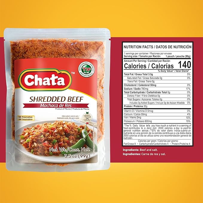 Chata Machaca de Res, Dried Shredded Beef, 3.5 oz, Pack of 1