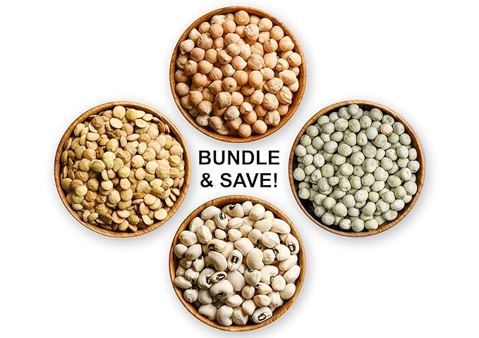 Food to Live Premium Pulses Bundle, 4 Pack ??Chickpeas(5 LB), Whole Green Peas(5 LB), Green