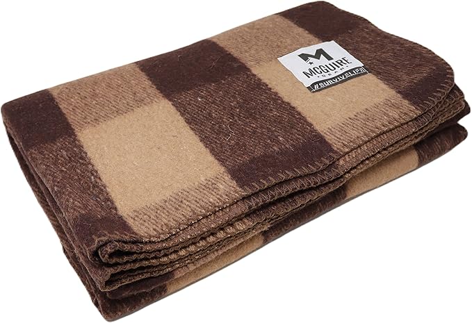 M MCGUIRE GEAR Warm Wool Bunkhouse Plaid Blanket for Camping, Home, Survival, or First Aid, 64" x