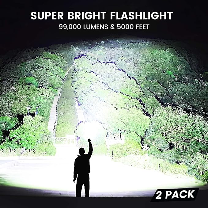 Rechargeable Flashlights High Lumens, 99,000 Lumens Super Bright Led Flashlights with 5 Modes &