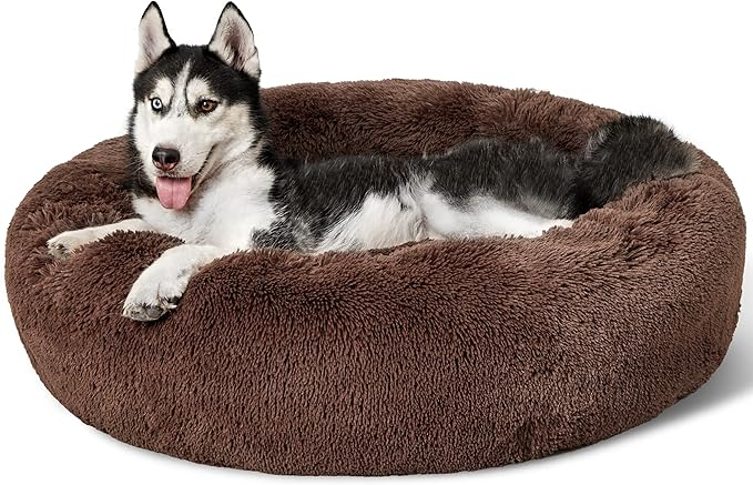 Bedsure Calming Dog Bed for Large Dogs - Donut Washable Large Pet Bed, 36 inches Anti-Slip Round