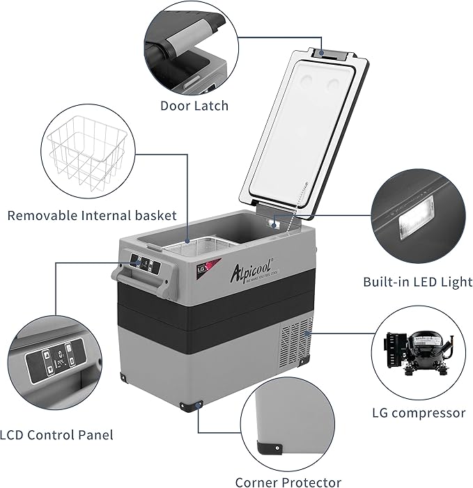 Alpicool LGCF55 Portable Refrigerator 12 Volt Car Freezer 52 Quart Mini Fridge Freezer (-4℉~68℉)