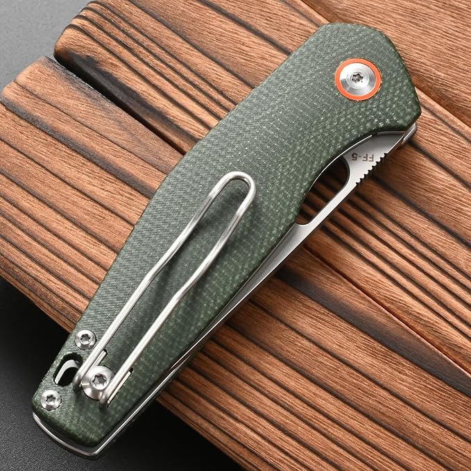 FF5 Folding Pocket Knife, DC53 Steel Blade Micarita Handle with Pocket Clip for Outdoor Camping
