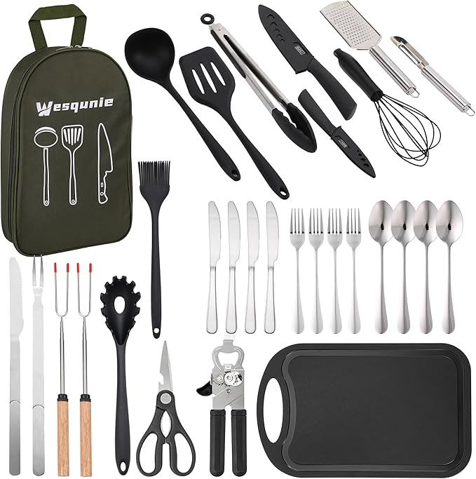 Camping Cooking Essentials Utensils Set - Camp Cookware Kitchen Accessories Kit, Camper Gear Must