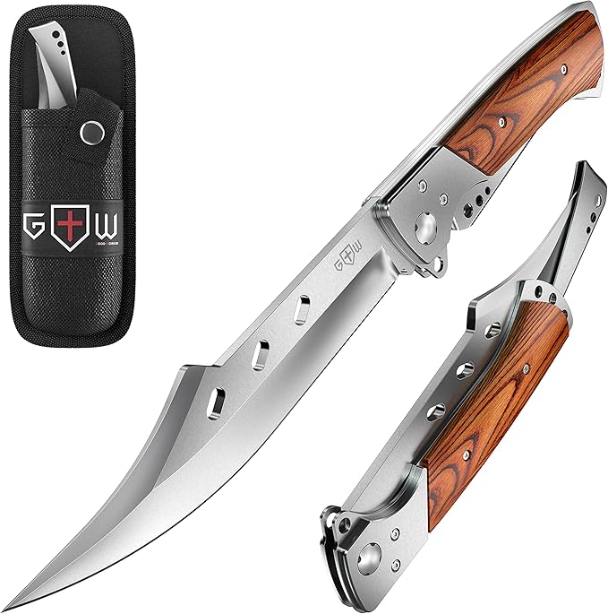 Grand Way Long Blade Folding Knife - Sharp Hunting Hiking Camping Tactical Survival Work Knives for