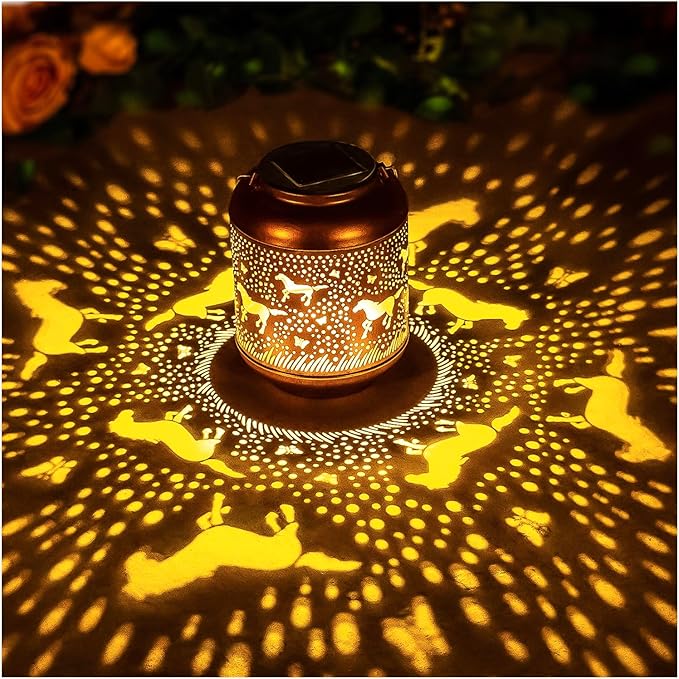 Horse Solar Lanterns Outdoor Waterproof Hanging Solar Lights Horse Gifts for Women Men Metal LED