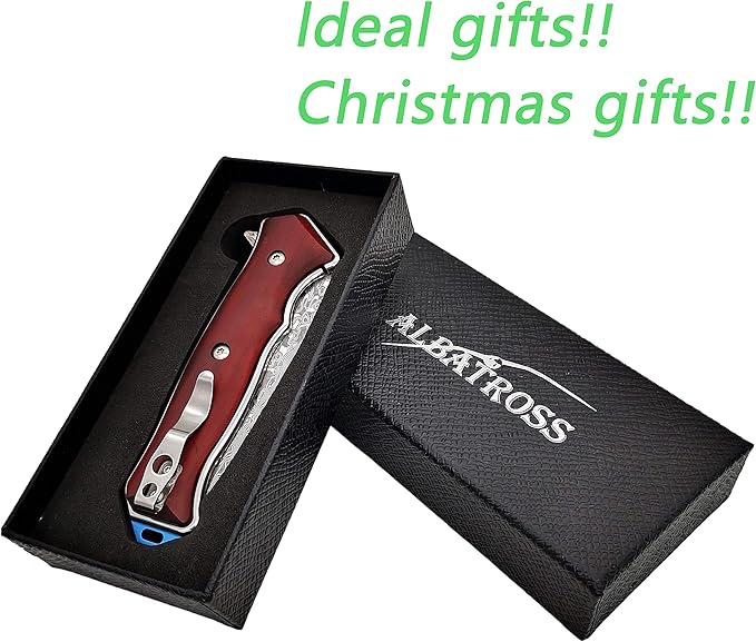 ALBATROSS Premium Damascus Folding Knife - EDC Pocket Knife with Cocobolo Wood Handle, 3.5" Blade