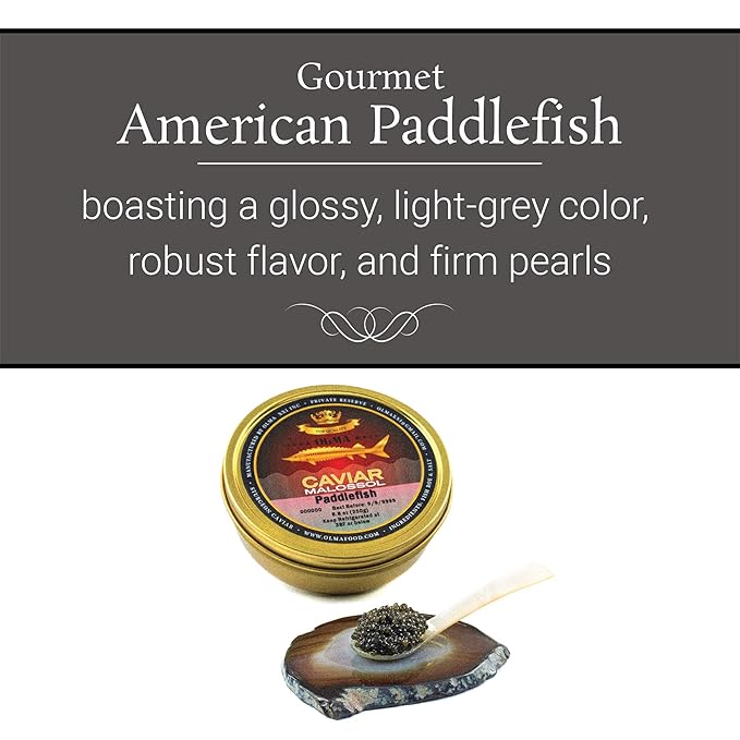 OVERNIGHT SHIPPING - OLMA American Paddlefish Black Caviar - Medium Grey Pearls, Smooth Flavor
