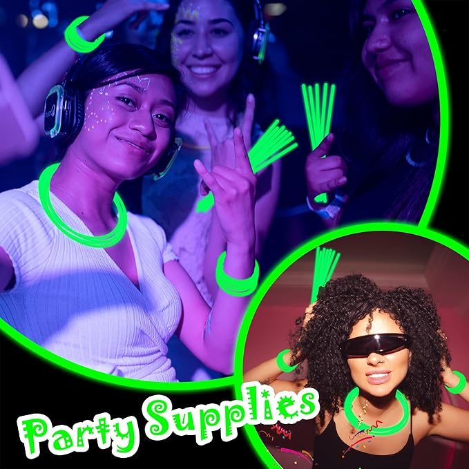 100 pk 8" Glow Sticks Bulk Party Favors, Light up Glow Necklaces & Bracelets in the Dark Party