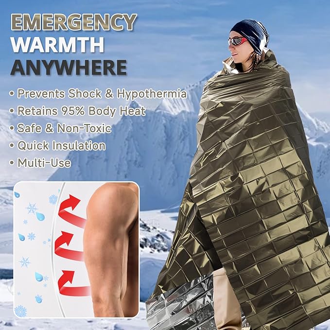 SecuCaptain Survival Emergency Thermal Blankets: Extra Large 84??x63??Space Mylar Blanket Kit for