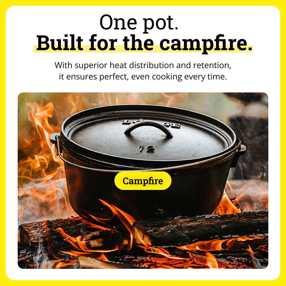 Lodge Seasoned Cast Iron Camp Dutch Oven with Lid - 8 Quart - Dual Handles - Seasoned Cast Iron