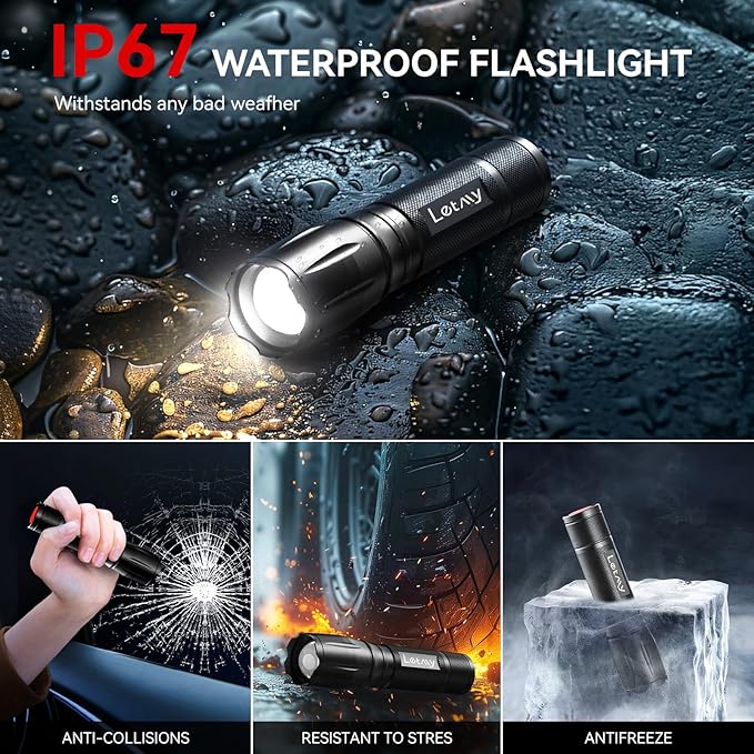 LETMY Tactical Flashlight S2000-2 Pack Bright Military Grade LED Flashlights High Lumens - Portable