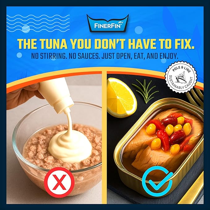 FinerFin Yellowfin Tuna In Organic Olive Oil ??Mexicana Salad Flavor (4.4oz can - 6 Pack); Premium