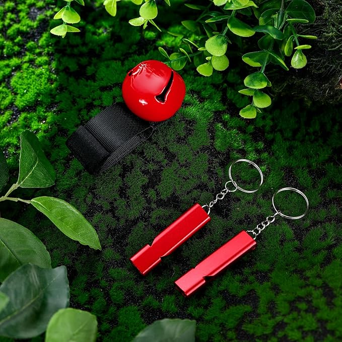 4 Sets Bear Bells with Whistle for Hiker, Loud Bear Bell with Emergency Whistle, Bear Bells for