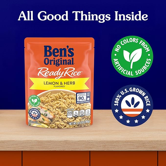 BEN'S ORIGINAL READY RICE??Lemon and Herb Flavored Rice, Easy Dinner Side, 8.5 oz Pouch (Pack of 12)