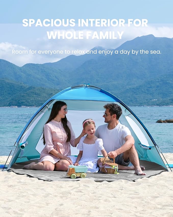 OutdoorMaster Beach Tent for 3/4 Person - Easy Setup Sun Shade Shelter, Portable Beach Shade Sun