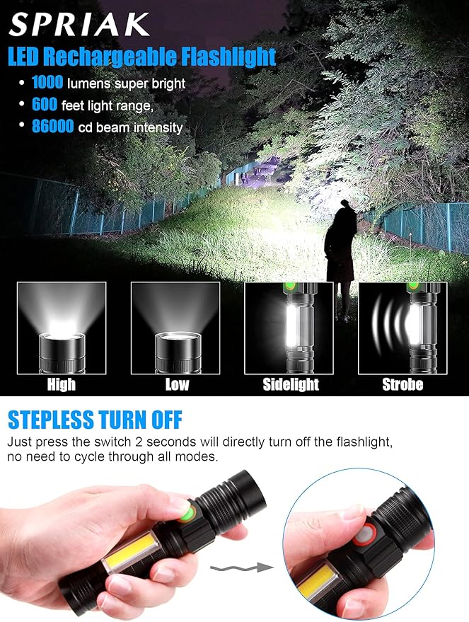 Rechargeable LED Flashlights, Magnetic Flashlight Super Bright Tactical Flashlight with