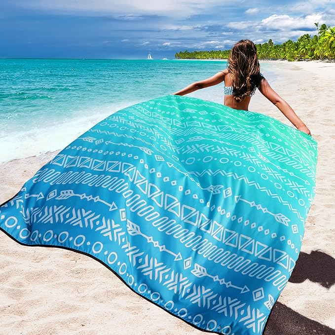 Beach Blanket Waterproof Sandproof Beach Mat 79" X 83"/10'x9'for 2-8 Adults Quick Drying Outdoor