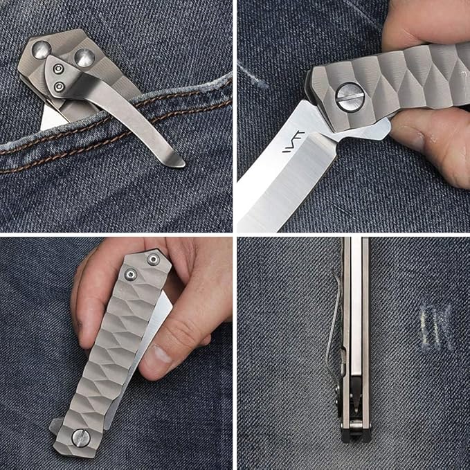 Titanium Custom Pocket Folding Knife Razor Blade Ball Bearing System with TC4 Titanium Lightweight