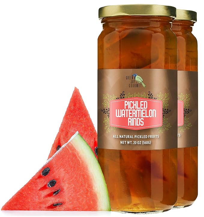 Green Jay Gourmet Pickled Watermelon Rinds in a Jar - Fresh Hand Jarred Fruit for Cooking & Pantry