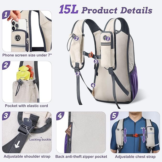 15L Small Hiking Backpack for Men Women Foldable Packable Back Pack Ultralight Hiking Daypack for