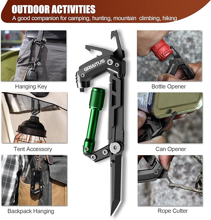 Carabiner Multitool with Pocket Knives, EDC Carabiners, Serrated Knife, Rope Cutter, Screwdriver