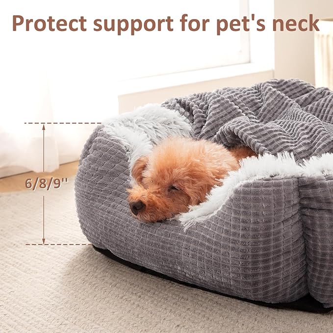 MIXJOY Dog Beds for Large Medium Small Dogs, Rectangle Cave Hooded Blanket Puppy Bed, Luxury