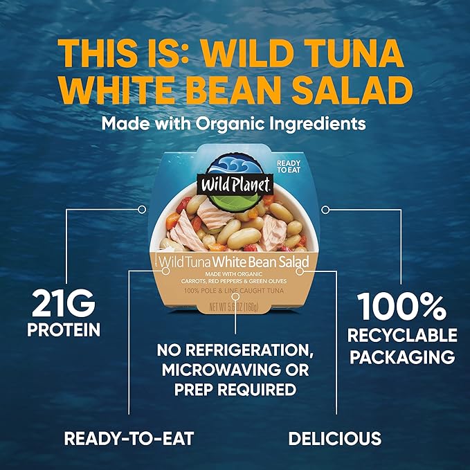 Wild Planet Ready-To-Eat Wild Tuna White Bean Salad With Organic Chickpeas, Carrots, Red Peppers &