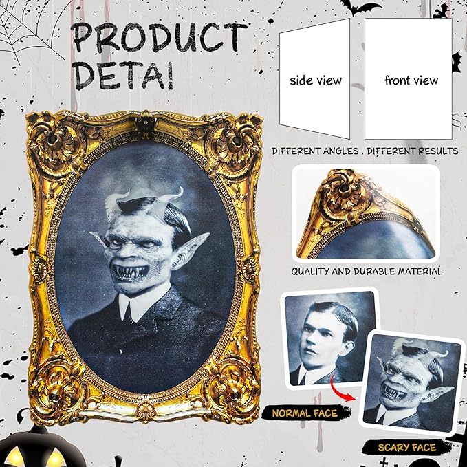 ECGER Halloween Decorations Indoor, Haunted Scary Decor - 3D Changing Face Pictures, Vintage Moving