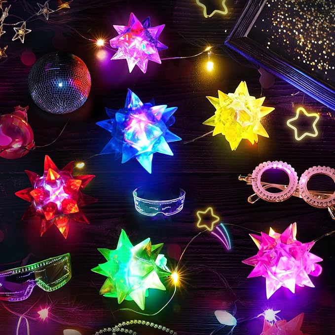 HONLYNE24 PCS Flashing Crystal Star Necklaces, Glow Necklaces Bulk Light up Party Favors, LED Glow
