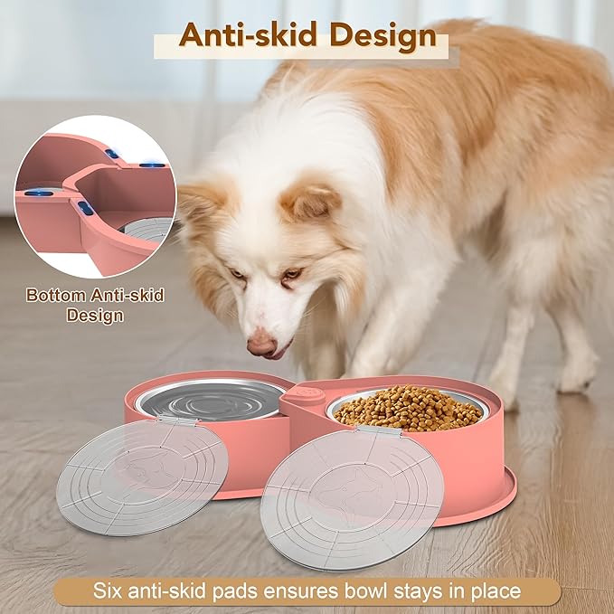 Stainless Steel Dog Bowl Set with Lids, 304 Metal Dual Food & Water Bowls for Dogs & Cats, Large