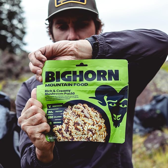 BIGHORN Mountain Food Vegetarian Creamy Mushroom Pasta - contains 4 packs | 8 servings | 128g
