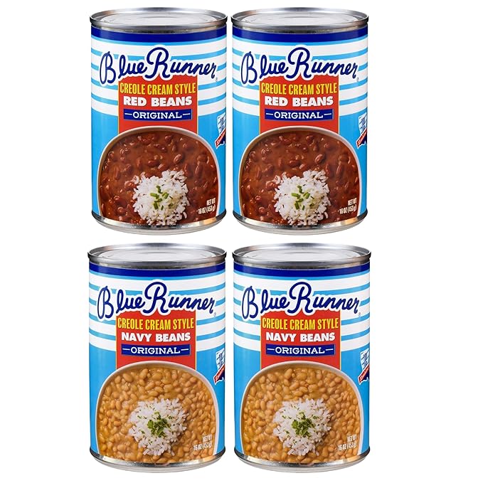 Blue Runner Creole Cream Style Red Beans and Nevy Beans Sampler, 16 Ounce (Pack of Two Each) - Easy