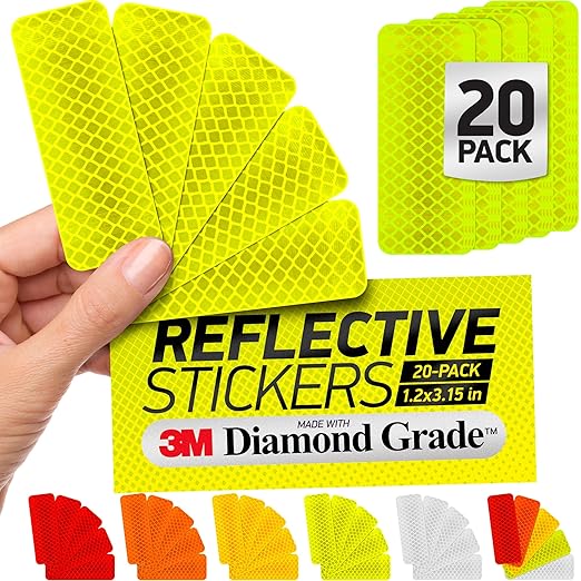 Reflective Safety Tape Stickers | 3M Diamond Grade | Yellow-Green | 1.2″ x 3.15″ | 20-Pack | Safety