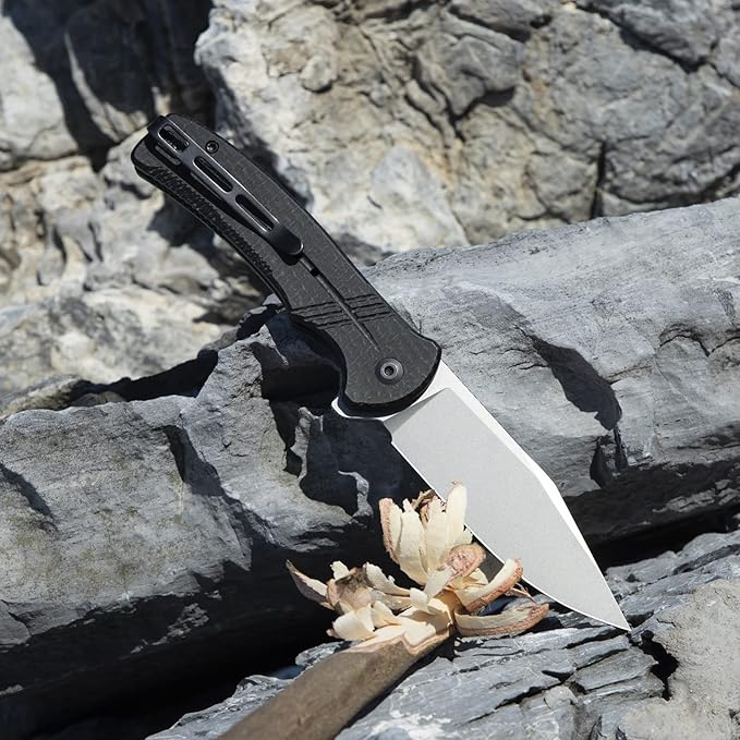 CIVIVI Folding Pocket Knife, Button Lock Flipper Cogent Knife 14C28N Blade Black Micarta Handle for