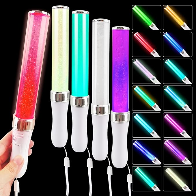 5 Pack LED Light Sticks 15 Colors Change Glow in the Dark Wands Multicolor Light Up Sticks Flashing