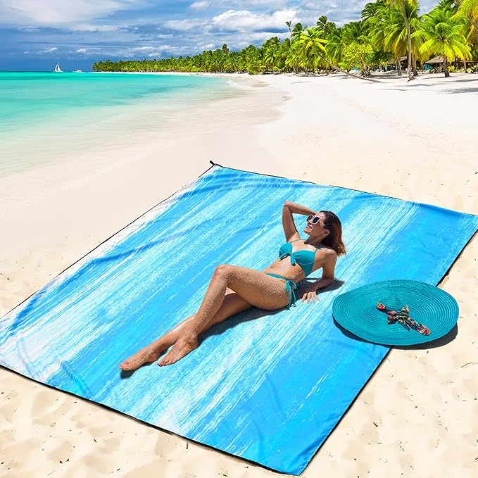 Beach Blanket Waterproof Sandproof Beach Mat 79" X 83"/10'x9'for 2-8 Adults Quick Drying Outdoor