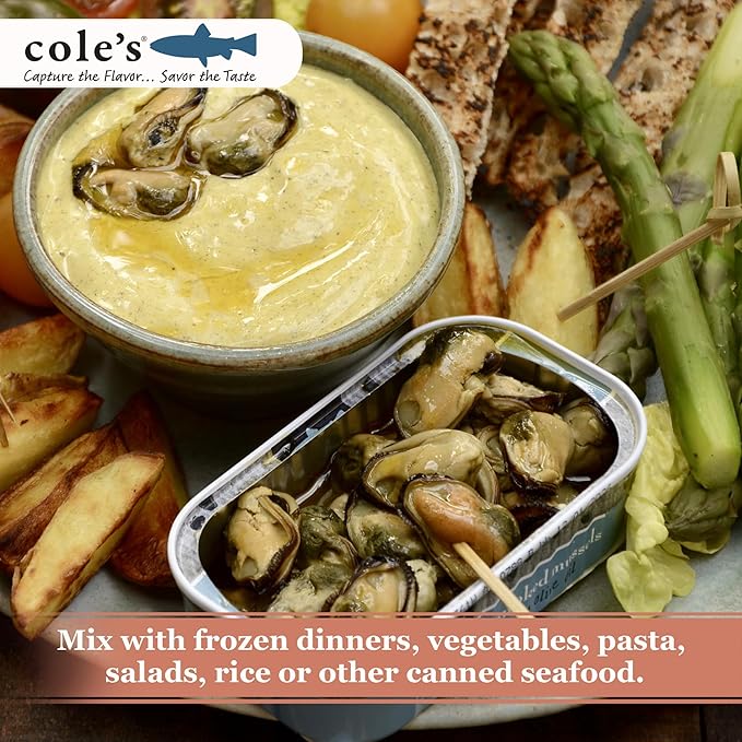 Cole?™s Patagonian Smoked Mussels Canned with Lemon & Garlic in Extra Virgin Olive Oil | 4oz