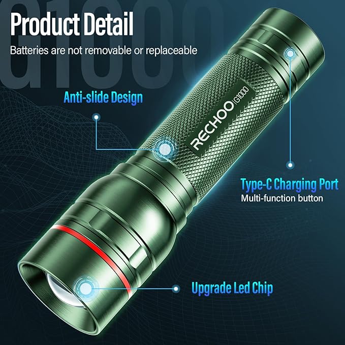Rechargeable Flashlights High Lumens, G1000 Super Bright Flash Light 2 Pack, Small Zoomable LED