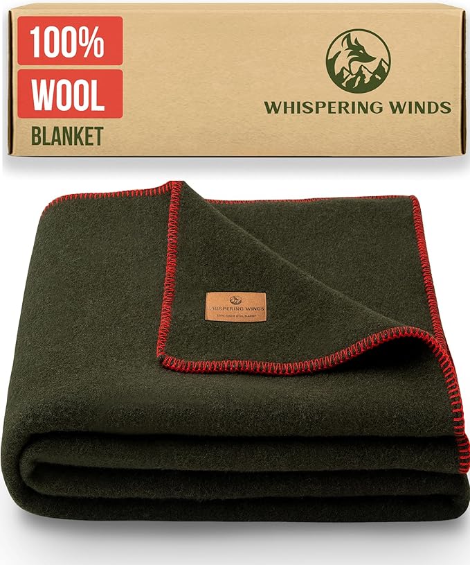 Whispering Winds 100% Wool Blanket - Premium Ultra-Soft, Thick, Warm, Large 60″x 84″ Bed & Camping