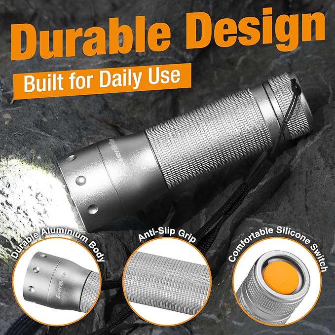 EverBrite Mini LED Flashlight, Zoomable High Lumens 350LM, 3 Modes, 3AAA Batteries Included