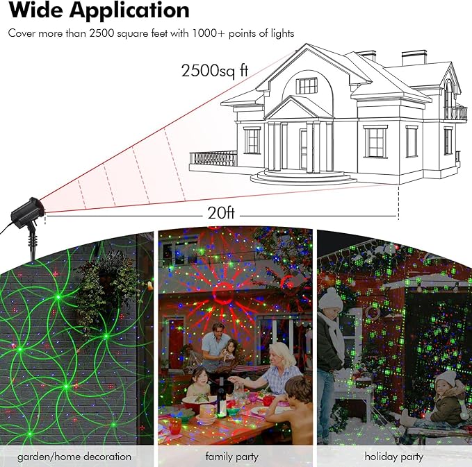 Poeland 8 Patterns Christmas Laser Projector Lights, Outdoor Garden Decorative Lights with Remote