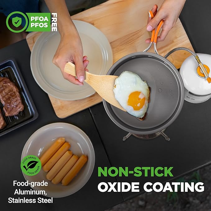 NutriChef Camping Cookware Set - Lightweight Nonstick Pots, Pans, Utensils, Bowls, Cutlery, and
