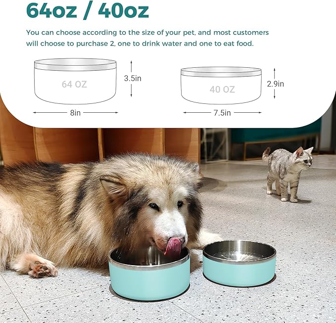 Dog Bowl, Stainless Steel Dog Food and Water Bowl with Non Slip Quiet Bottom, Easy to Clean
