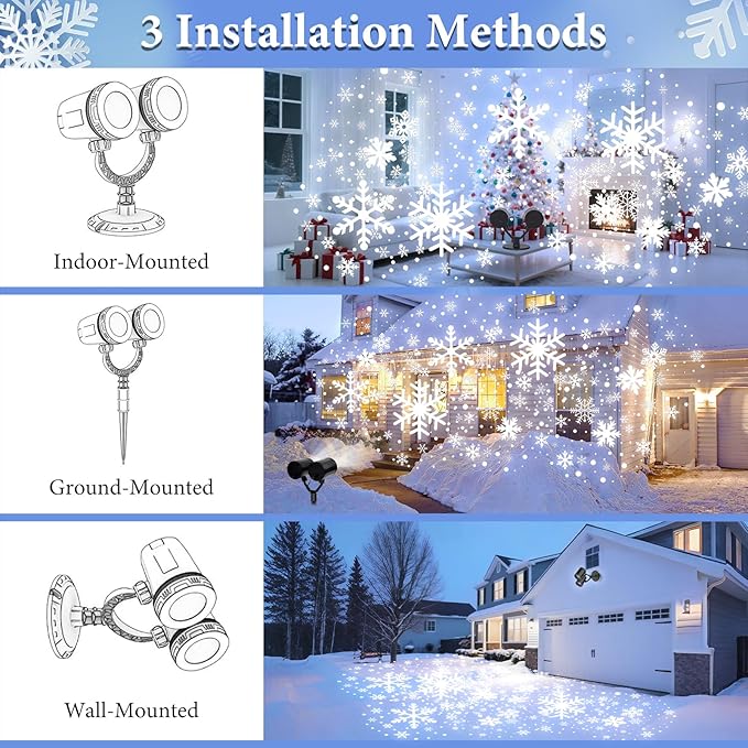 2025 Upgraded Snowflake Christmas Projector Lights Outdoor, Dual Head Snowflake Projector Lights